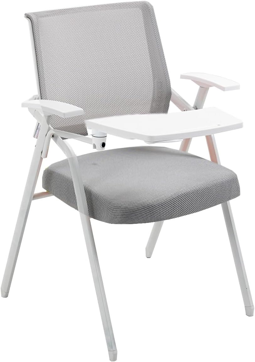 Mesh Office Chair With Desk Attached for Adults - Ergonomic Folding Chair With Writing Board, Metal Frame Backrest, Table for Conference Room, Meeting, Student Use