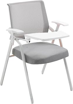 Mesh Office Chair With Desk Attached for Adults - Ergonomic Folding Chair With Writing Board, Metal Frame Backrest, Table for Conference Room, Meeting, Student Use