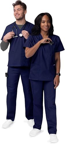 Miniatura 3 de Sivvan Conjunto médico unisex duradero, camiseta clásica con cuello en V y pantalones médicos con cordón para hombres y mujeres, 5 bolsillos