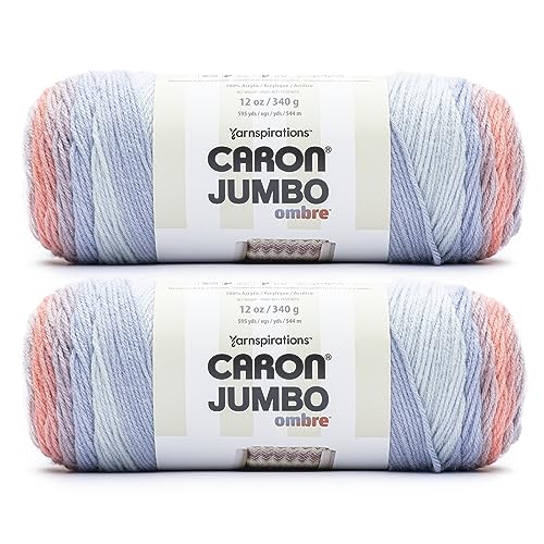 Caron Jumbo Ombre Blush and Blue Yarn - 2 Pack of 12oz/340g - Acrylic - #4 Worsted (Medium) - 595 Yards - Knitting & Crochet