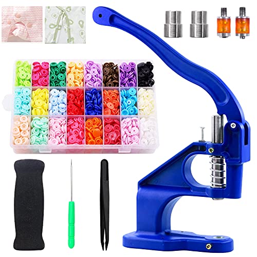 Keadic Máquina de prensa de mano con 384 conjuntos de botones de presión originales coloridos con recipientes de almacenamiento, kit de herramientas de fijación de snap de plástico para ropa, coser