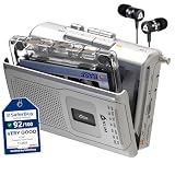 KLIM K8 Cassette Tape Player Portable - Cassette Recorder - NEW Version - AM/FM - Built-in Microphone & Speaker - Headphone Jack & Earphones - Silver