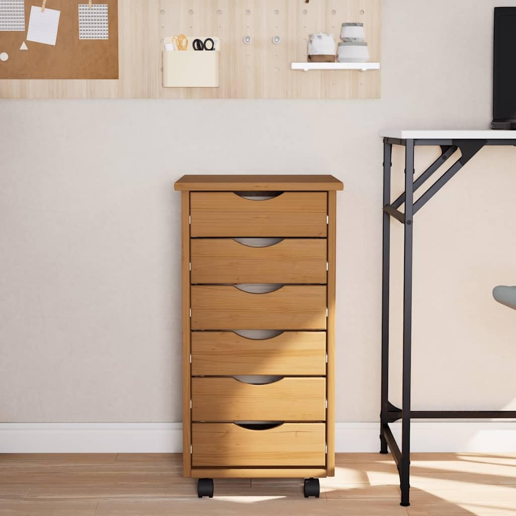 Hothingwell Armadio a rotelle con cassetti in legno di pino massiccio marrone miele, raccoglitore a rotelle per ufficio, ampio spazio di archiviazione per documenti e file, design rustico
