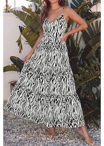 Image of KIRUNDO Sundresses for Women 2026 Spring Summer | Boho Floral Print Hawaiian Style, Sleeveless Spaghetti Strap, With Pockets, Beach Vacation Cruise Flowy Maxi Dress
