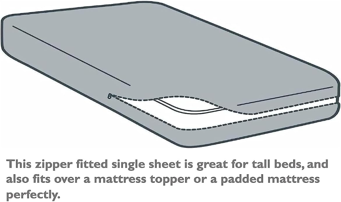 King Size Zipper Fitted Sheet – 100% Egyptian Cotton, 400 Thread Count – Extra Soft Mattress Cover with 12-Inch Deep Pocket, Light Gray Solid Color