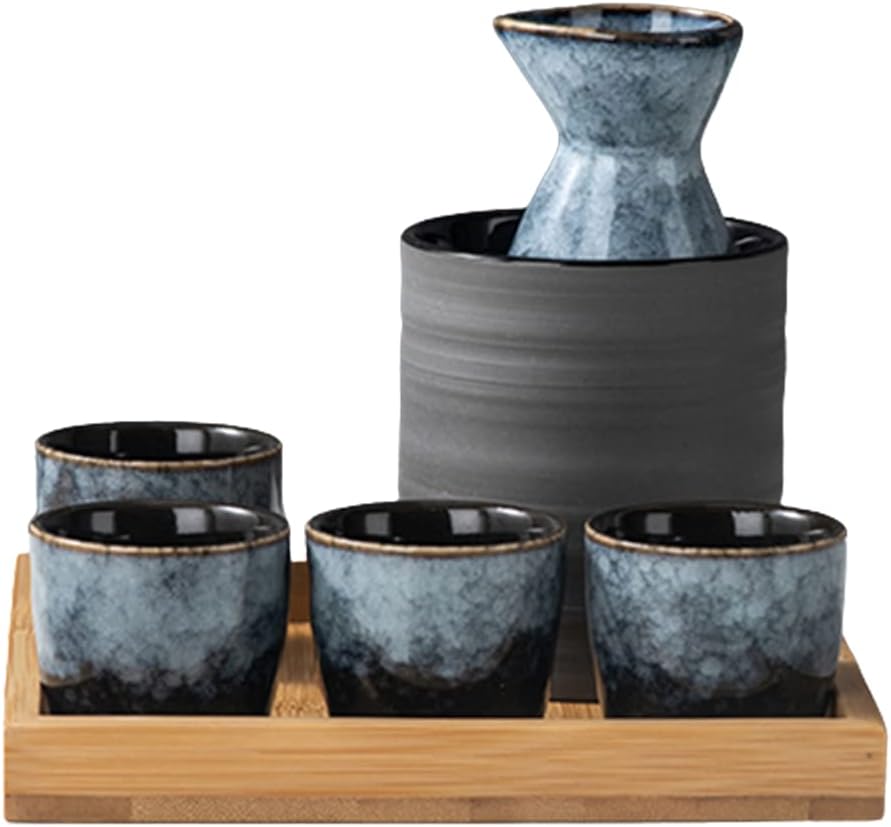 TISESIT INDOOR Ceramic Japanese Sake Set with Warmer,7