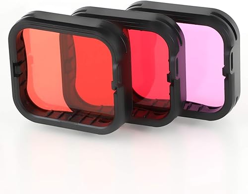 Filtros de buceo para cámara subacuática para GoPro Hero 5, 6 y 7 Negro Super Suit Funda impermeable en rojo, rojo claro y magenta, accesorio