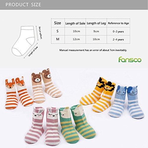6 Pairs Toddler Socks, Non Skid Cotton Socks For Baby Boys & Girls (Cartoon Animal Rabbit Elephant Hippo Bear Lion Fox) (S(0-2 Years)) #TOP4
