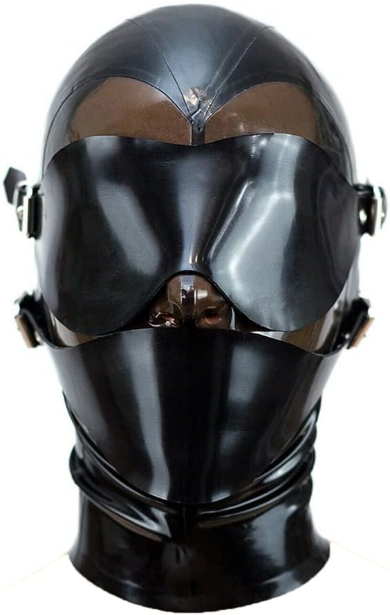 Latex Hood Mask with Detachable Blindfold and Mouth fold Fetish Party Mask