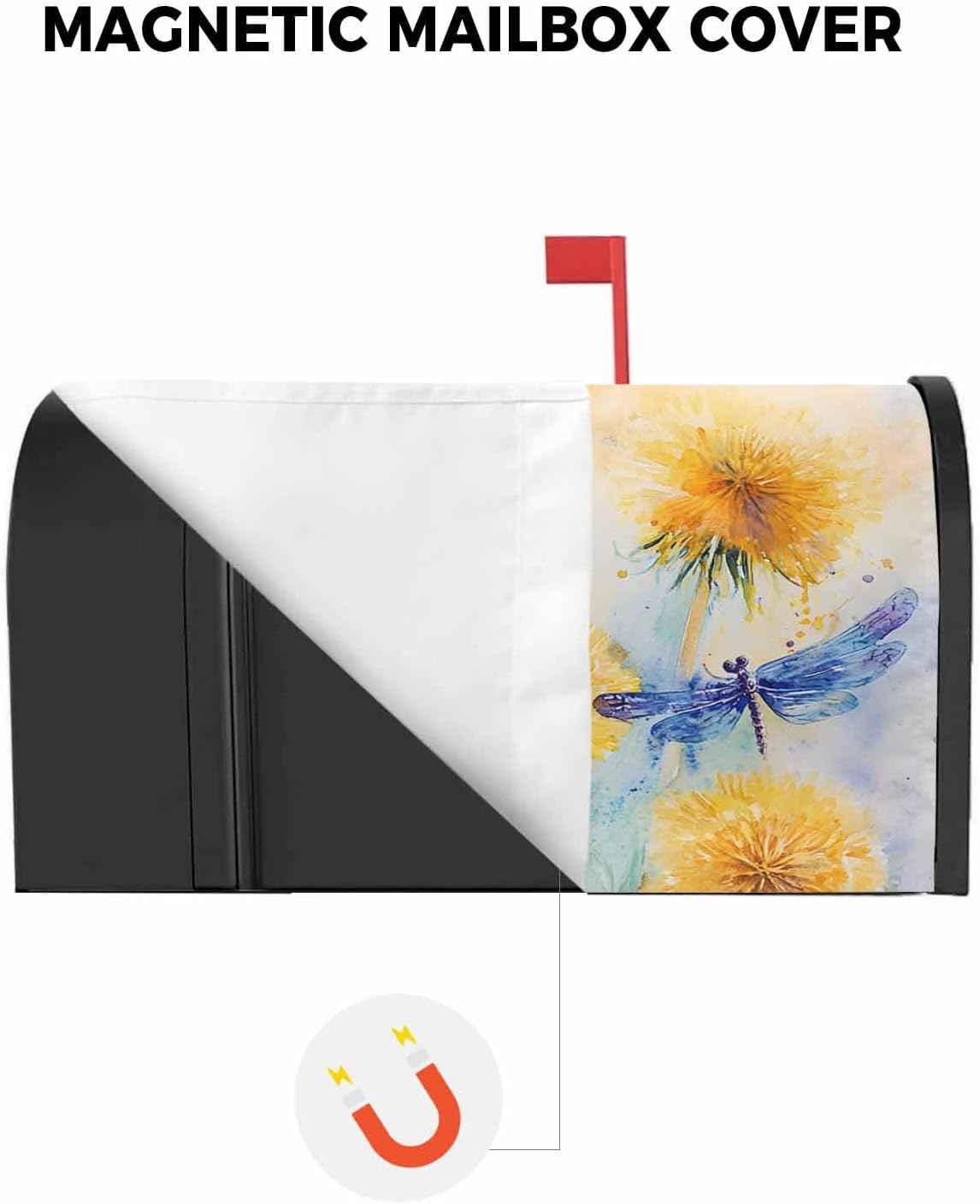 Blue Yellow Dragonfly Mailbox Covers Magnetic Standard Size, Watercolor Spring Floral Decorative Post Letter Numbers Box Wrap Decoration Covers Small Accessories for Garden Yard Outdoor Décor