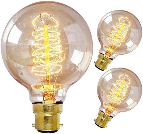 ONEPRE Pack of 3 Vintage Edison Light Bulb BC B22 Bayonet 60W Dimmable Retro Filament Light Bulb Spiral G80 Globe Style Decorativ Edison Bulb Warm White