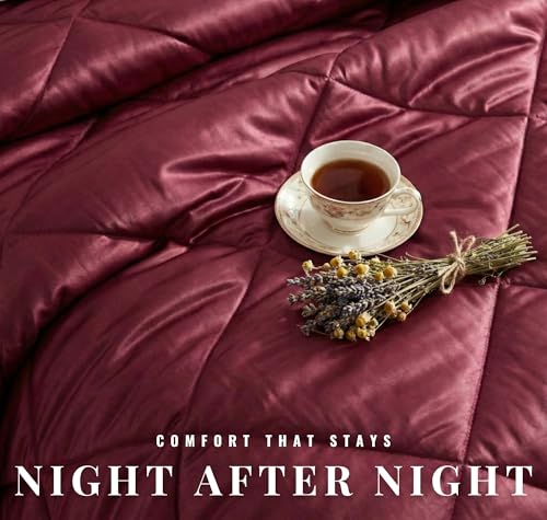 Image of SANMARINO Satin Comforter Double Bed 88x96 Inches | 300 TC Ultra Soft Silky Satin Comforter | Luxury Bedding for Bedroom, Couples, Wedding & Home Decor (Merlot)