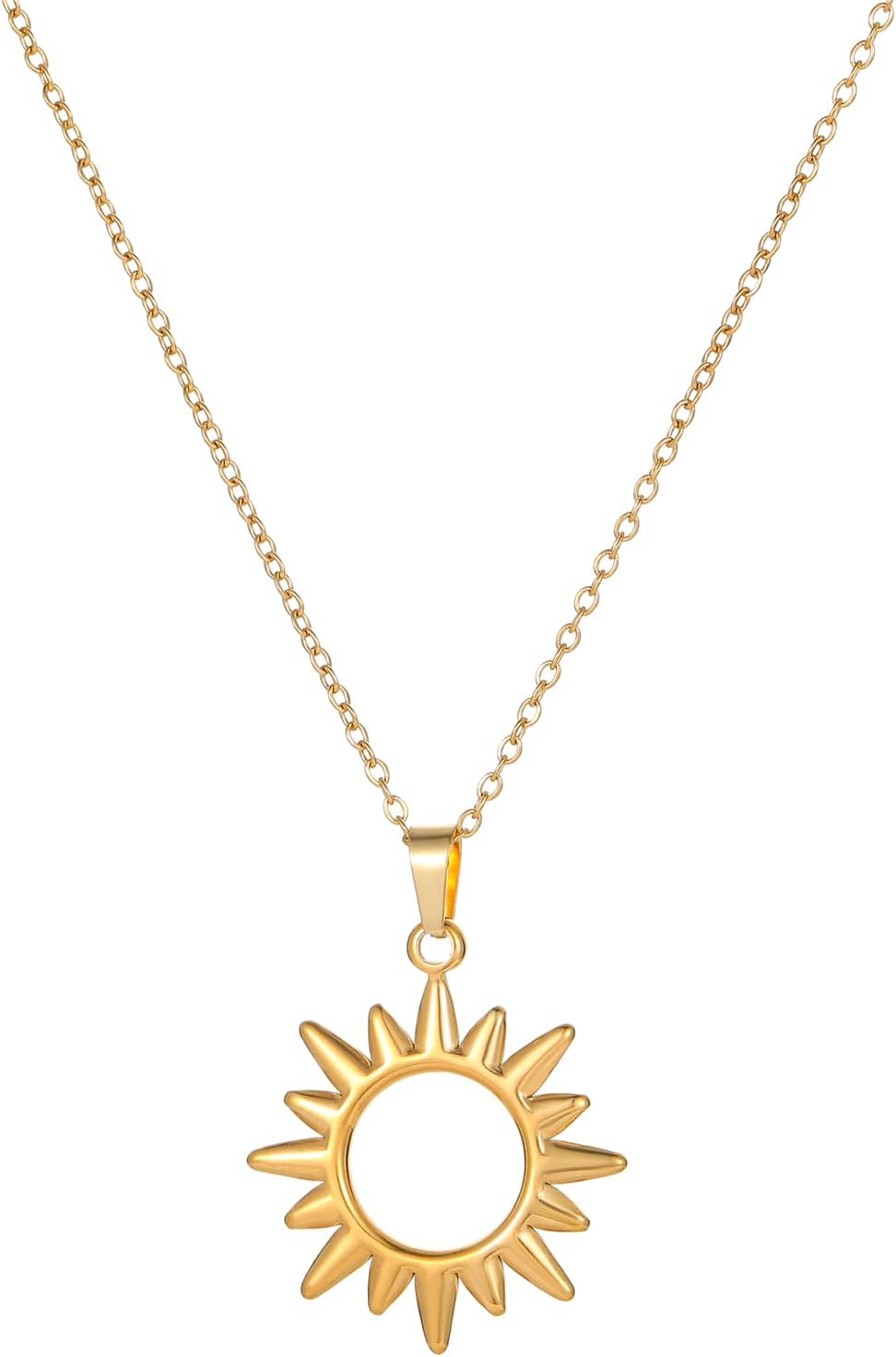 Gold Necklace for Women Necklaces for Women 18K Gold Plated Sun Necklace Dainty Moon Horseshoe Pendant Necklace Trendy Bow Necklace Minimalist Jewelry - Image 5