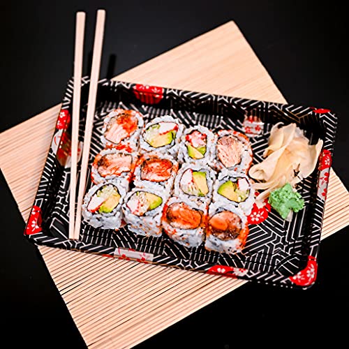 EcoQuality Large Black Sushi Trays with Lids 8.5 x 5.5 Inch - Disposable Sushi Packaging Box, Carry Out Container, Take Out Boxes, Black Plastic To Go Containers, Entrees, Appetizers or Desserts (50) - Thumbnail 3