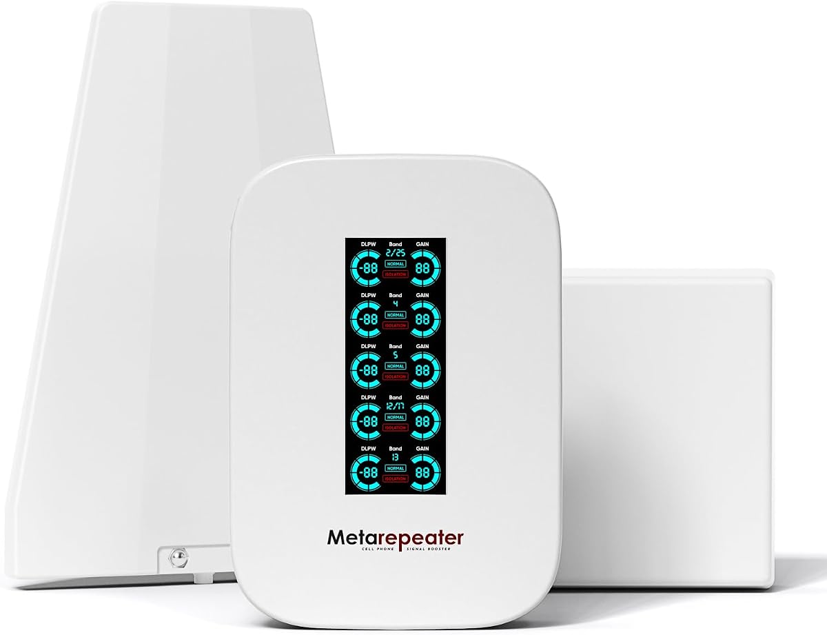 Amplificador de señal de teléfono celular para el hogar, hasta 6000 pies cuadrados, Boost 5G 4G LTE para todos los operadores de EE. UU., amplificador de teléfono celular con pantalla LCD inteligente compatible con AT&T, T-Mobile, Verizon, US Cellular y más, aprobado por la FCC