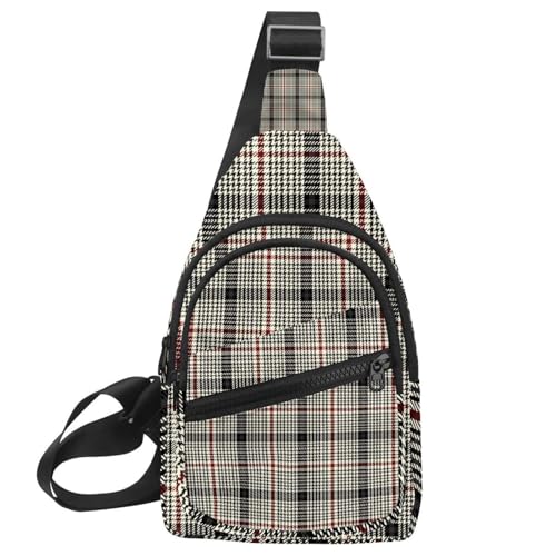 Sac à dos à bandoulière pour homme motif pied-de-poule crème