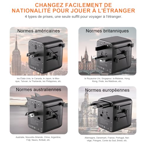 GRIFEMA Adaptateur de Voyage Universel 6 en 1 avec Prises AC – vue 5