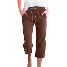 KIKX0DE Capri Pants for Women 2026 Summer Cotton Linen Casual Straight Drawstring Elastic Waist Cropped Trousers