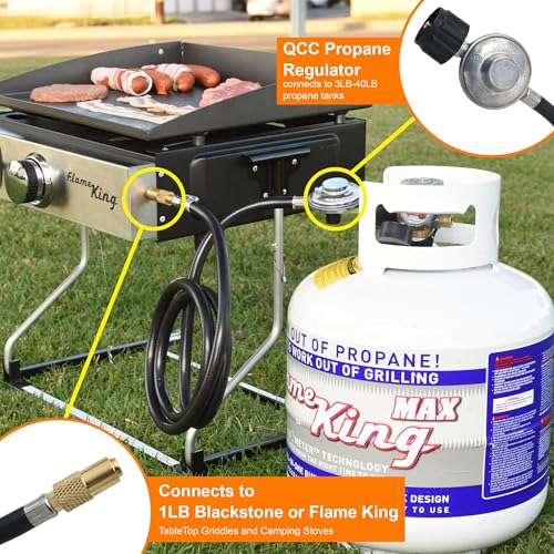 Flame King 6-FT Propane Adapter Hose & Regulator for 20LB Tank for 17"/22" Blackstone Tabletop Grill Griddle, Weather Resistant & Corrosion Resistant by Flame King - Used condition - Image 7
