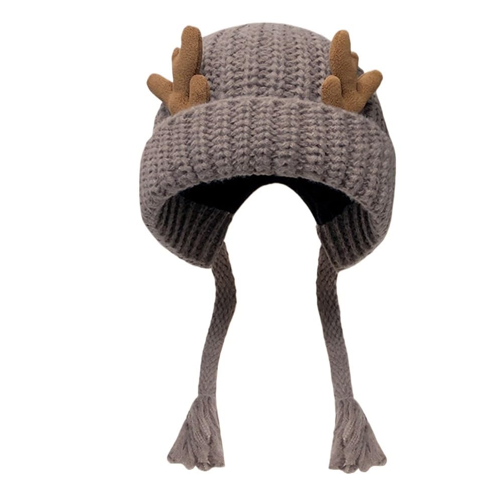 Bonnet en bois d'élan haut de gamme tricoté avec rabat d'oreille doux et chaud