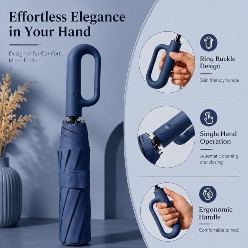 Image of PALAY Umbrella for Rain Auto Open Windproof Waterproof Umbrellas One-Button Open Folding Travel Umbrella with Aluminum Alloy Shaft, Fiberglass Ribs &Wide Strap
