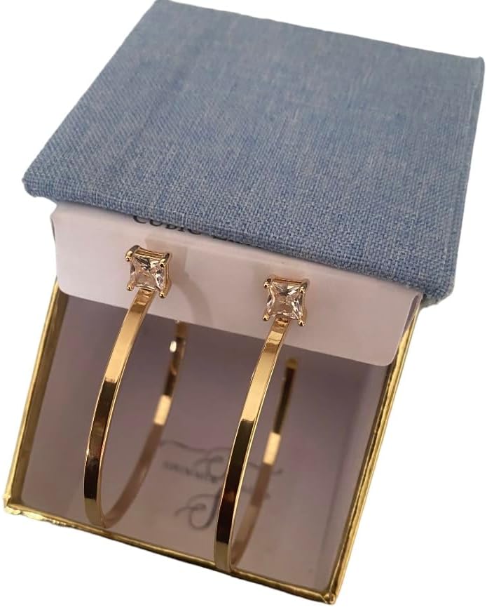 Women Earrings Hoop Gold Tone Cubic Zirconia, Large
