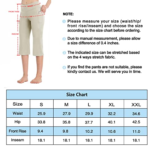 Hiskywin Women's Yoga Capri Pants Flare Workout Bootleg Pants Bootcut Crop Side Pockets Hf821-Beige-S #TOP5