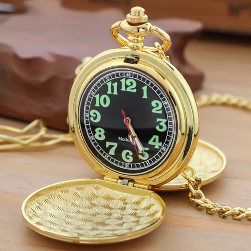 Image of Men's Mechanical Pocket Watch Black Rudder Pattern Double Open Hollow Roman Numerals Pocket Watch
