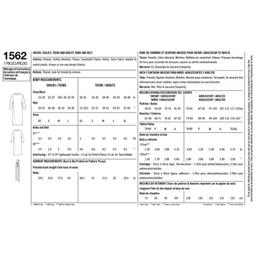 Simplicity 1562 Easy To Sew Child's, Teen's, And Adult's Robe Sewing Patterns, Youth Sizes Xs-L And Adult Sizes Xs-Xl #TOP2