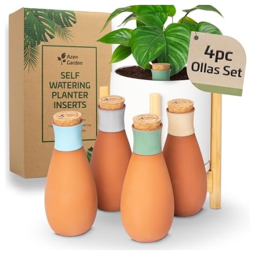 Azen Garden Ollas Plant Watering Globes - Terracotta Self Watering Planter Insert - Watering Bulbs for Outdoor and Indoor Plants with Easy Top Refill System - Set of 4