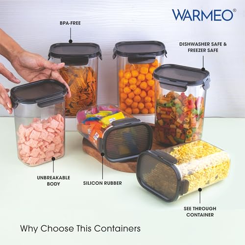 Image of WARMEO FRESH LOCK Airtight Kitchen Storage Container SET of 6 pcs (1200ml each) BPA Free Air tight Storage Organizer for Dry Food,Pulses,Spice,Kitchen Accessories Items & Storage-Transparent