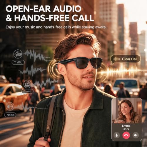 Smart Glasses with HD Camera, 1080P Video Stabilization, Real-Time Translation, ChatGPT Assistant with AI Memory, UV400 Protection Sunglasses, Open Ear Music, Hands-Free Call, Dual Mics - image 4