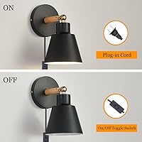 Vista 6 de ClanKin Juego de 2 apliques de pared enchufables, lámpara de pared para dormitorio industrial, lámpara de pared para baño, pasillo, sala de estar