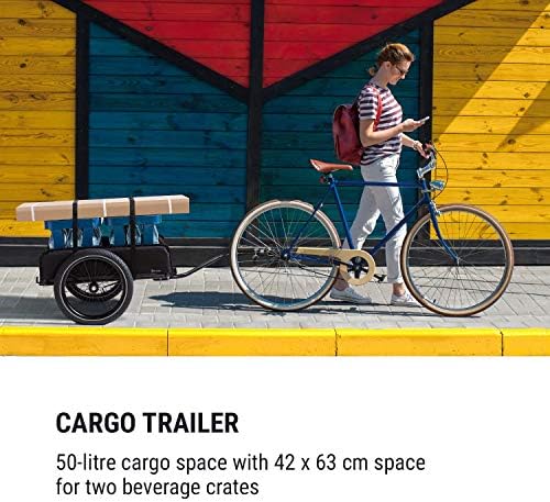 Klarfit Companion Bike Trailer Cargo Trailer Trolley - Trailers, Loading Area: 42 x 63 cm/Approx, 40 kg Load, Powder-Coated Steel Frame, 16 Wheels, Waterproof Cover, Blue