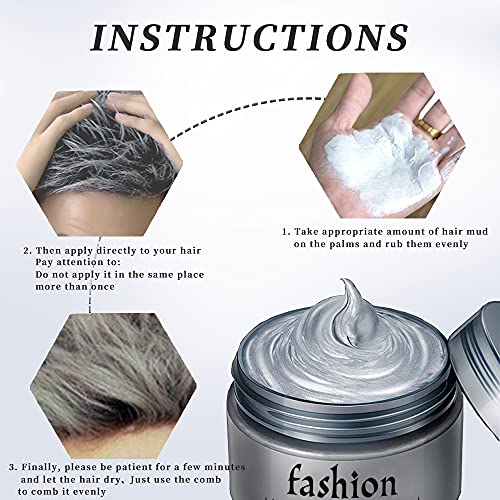 Foto von Haarfarbe Wachs Bartfarbe Temporäre Frisuren Creme, Haarwachs Unisex DIY Haarformung Cream Natürliche Matte Frisur für Party Cosplay Halloween,Grau