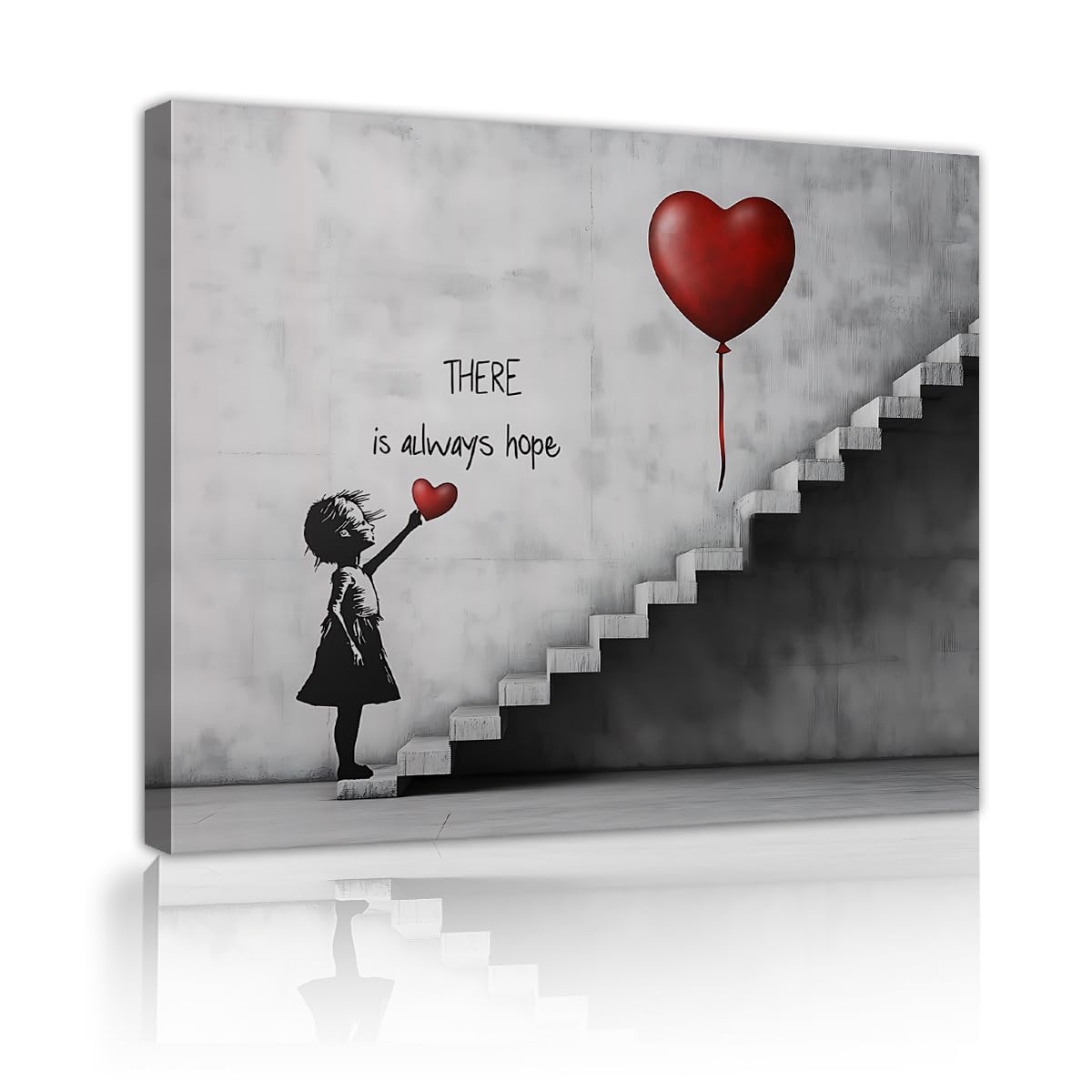 TOANGWALL Balloon Girl Canvas Wall Art Dining Room Heart Quote Framed Poster Prints Modern Street Graffiti Style Inspirational Painting for Gym Decor 50x60cm