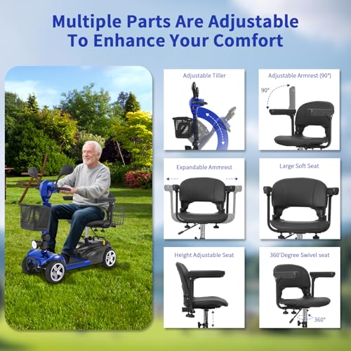 Image of Mobility Scooter for Seniors /Adults,20 /35 Miles up to 300lbs Capacity, 4 Wheels Mobility Scooters 350W 7MPH,USB Charging Detachable Lithium Battery with Rear Mirror