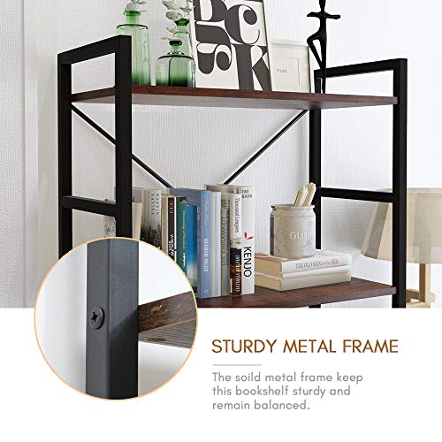 HATON 4-Tier Bookshelf, Simple Industrial Bookcase Standing Shelf Unit Storage Organizer with Wood Look Accent and Iron Frame for Home, Office, Study - Rustic Brown - Thumbnail 4