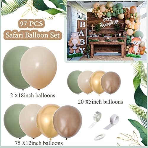 Sage Green Balloon Arch Kit, Olive Green Balloon Garland Kit, Balloon Garland Kit Green Balloons Coffee and Gold Balloons for Wild One 1st Birthday Decorations, Boy or Girl Baby Shower Decorations