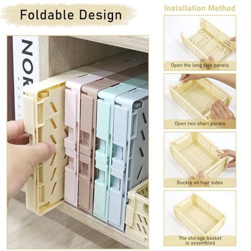Aiuuee 6 Stücke Klappbox, Klappboxen Faltbar Stabil Groß 25 x 16 x 10cm, Kappkisten Stapelbar, Plastik Klappkorb Faltbare Aufbewahrungsbox für Büro Küche Badezimmer Kinderzimmer Schlafzimmer