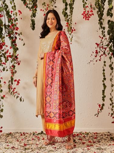Image of Kalamkari Patola Dupatta Digital Printed With Handmade Tassels