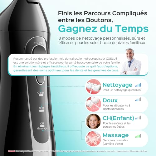 Hydropulseur dentaire COSLUS C20 sans fil portable noir - 3