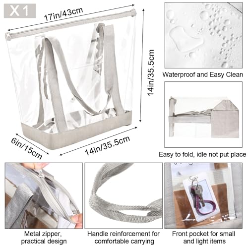 Image of Silkfly Clear Tote Bags Bulk, PVC Shoulder Handbag, Security Approved See Through Bag with Zipper Closure for Work