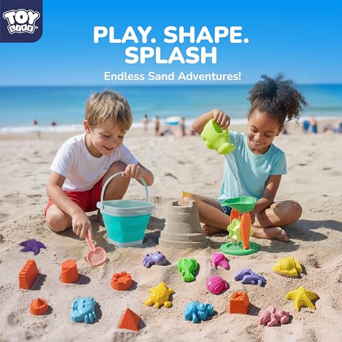 TOY Life 32 Pcs Ocean Beach Toys for Kids Ages 4-8 Collapsible Sand Toys with Water Wheel Watering Can Silicone Bucket Sand Castle Building Kit Travel Sandbox Toy for Party Fishing Summer Toys by TOY Life - Image 6