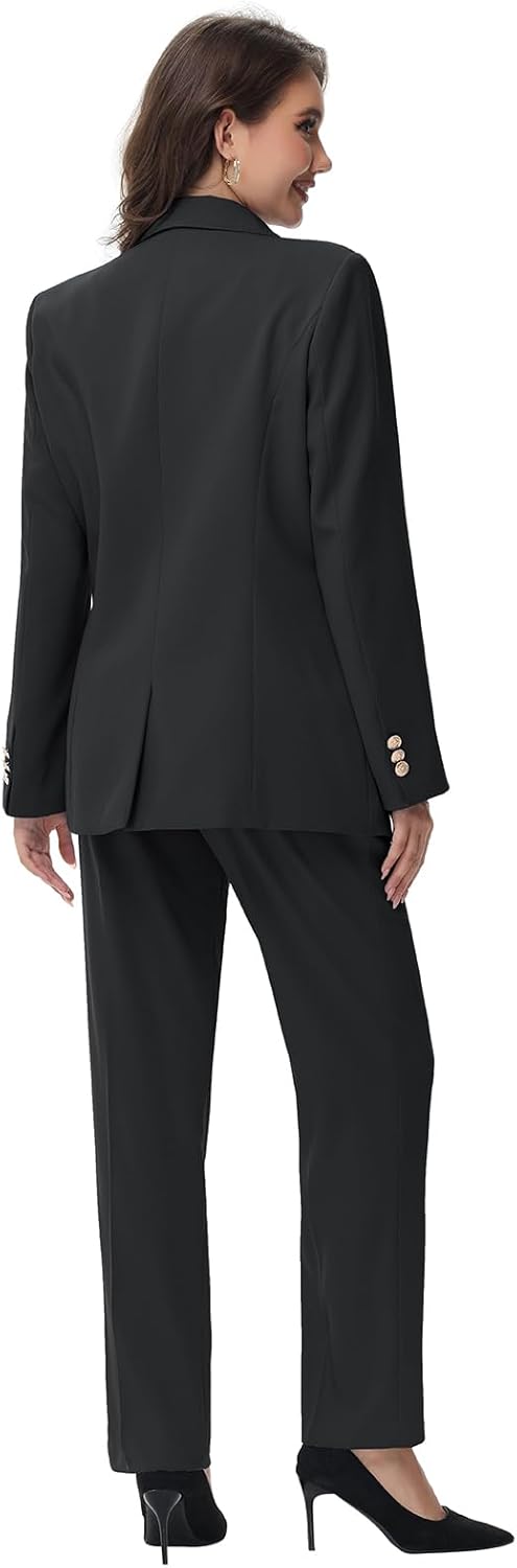 Lamgool Women Pants Suit Double Breasted 2 Piece Blazer Set Work Casual Jacket Outfits for Business - Image 4