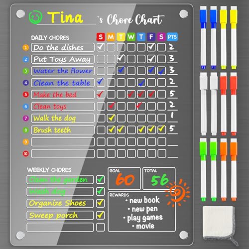 Image of PigPotParty Acrylic Magnetic Chore Chart for Kids, Large 12x16 Inch, 1 Pack