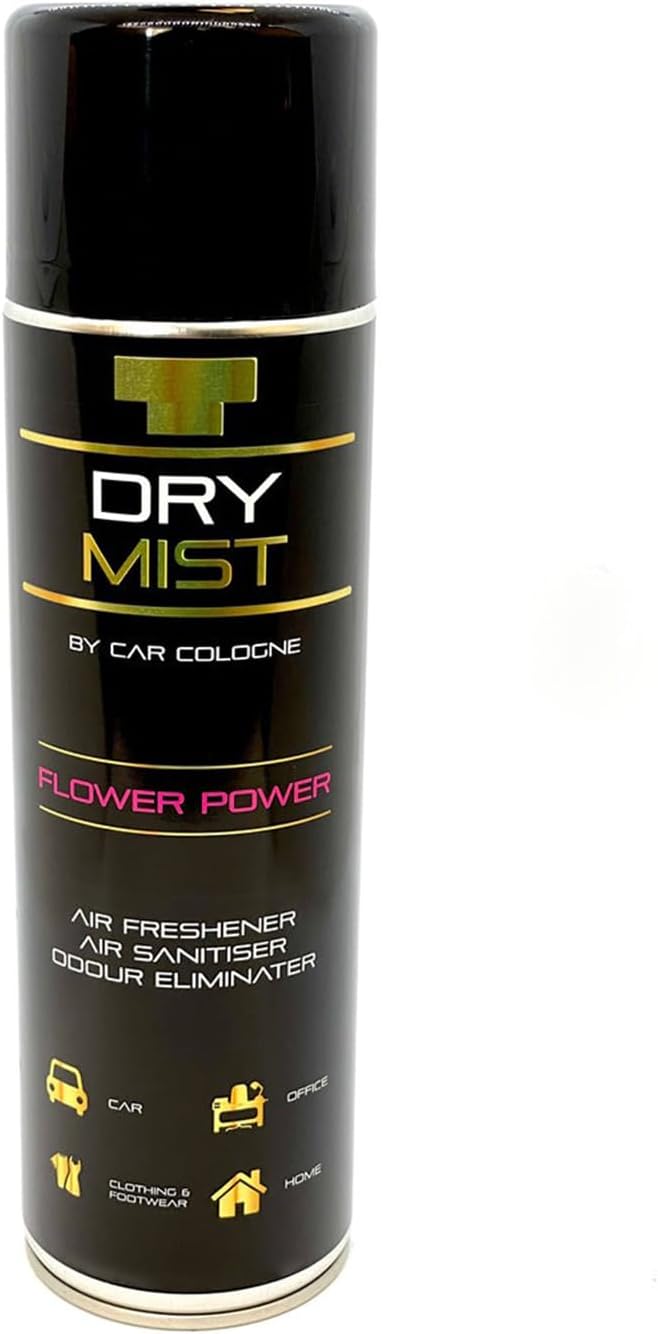 Car Cologne Flower Power Dry Mist - Luxury Car Air Freshener Spray, 3-in-1 Blast Can with Air Sanitiser and Odour Eliminator - Suitable for Vehicles, Home, Office, Clothing and Footwear - 500ml