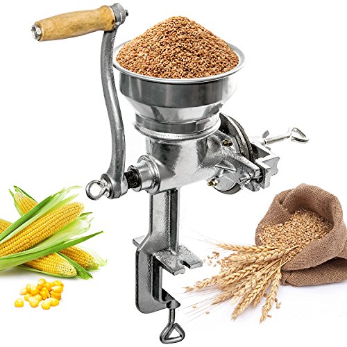 Biltek Professional Manual Grain Grinder - Table Clamp Corn Mill With Hopper, Cast Iron #TOP4