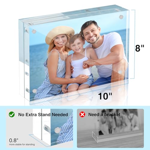 Image of HOUSE DAY Acrylic Picture Frames 8x10, 6 Pack Magnetic 8x10 Picture Frame, Double Sided Clear 8 x 10 Photo Frame with Microfiber Cloth, Frameless FreeStanding 8x10 Frame Gift for Desktop Display