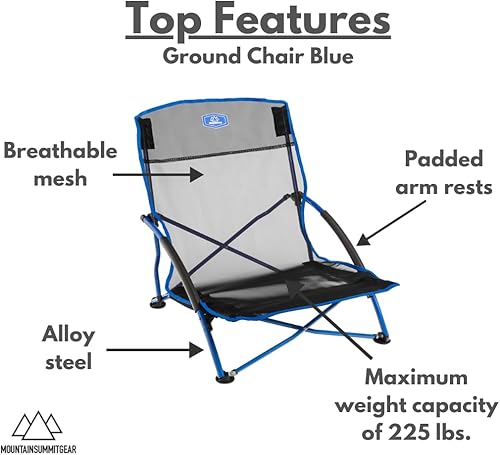 Miniatura 3 de MOUNTAIN SUMMIT GEAR Silla de suelo para campamento, deportes y exteriores con bolsa de transporte, sillas de camping para adultos, silla plegable